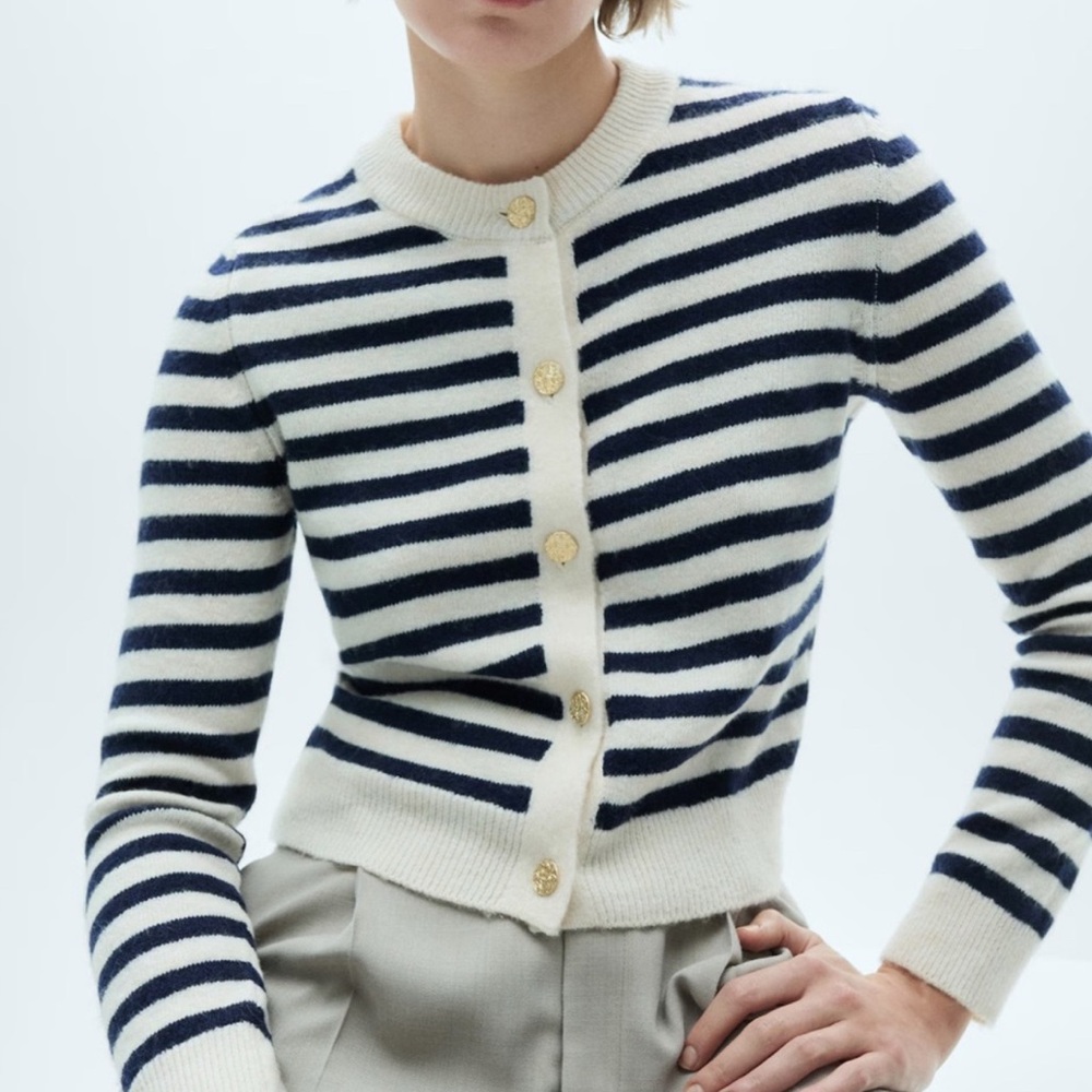 Mango Navy and Cream Striped Cardigan